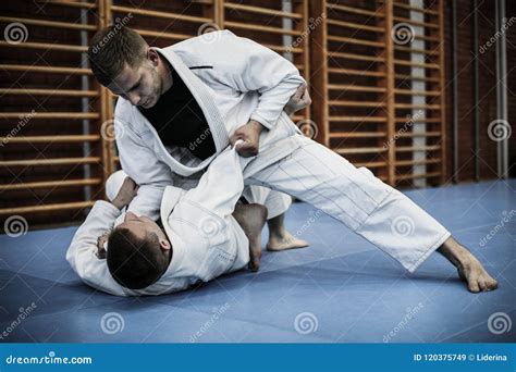 Young Males Practicing Judo Together Stock Image Image Of Falling