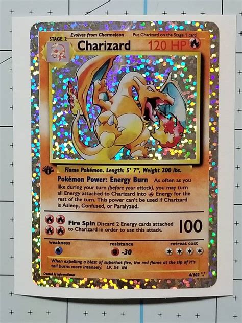 1st Edition Custom Charizard Holographic Decal Sticker Card Etsy