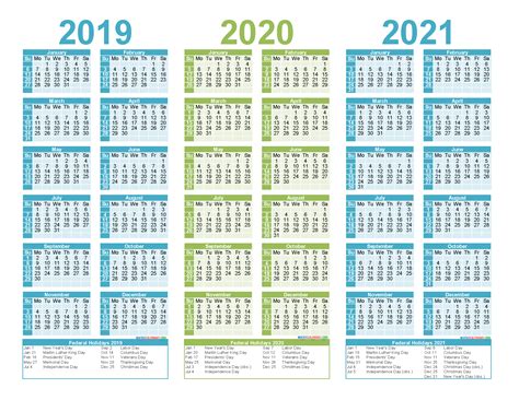 2019 To 2021 3 Year Calendar Printable Free Pdf Word Image