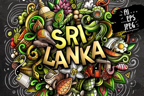 Sri Lanka Cartoon Doodle Illustration On Yellow Images Creative Store