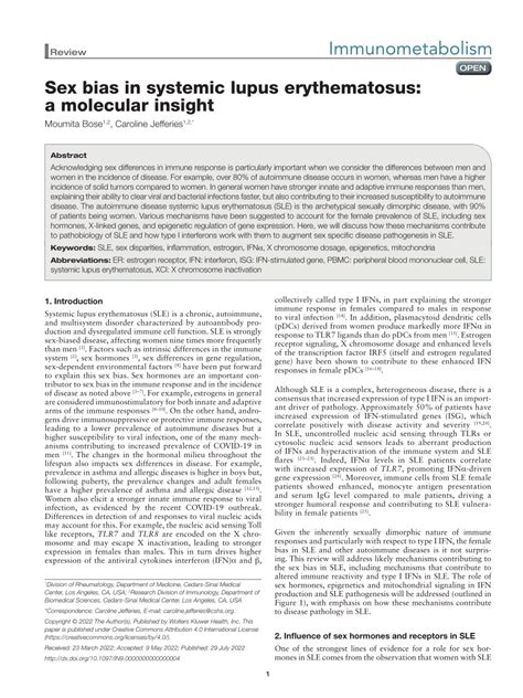 Pdf Sex Bias In Systemic Lupus Erythematosus A Molecular Insight