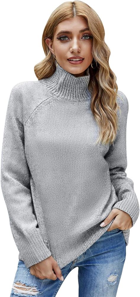 Woolen Bloom Womens Casual Loose Long Sleeve High Neck Sweater