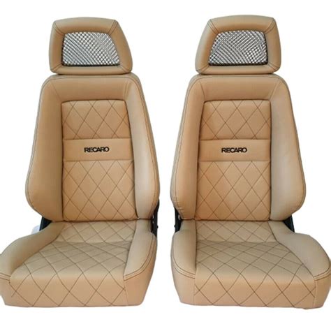 2 Jdm Recaro Lx Tan Leather Reclinable Net Headrest Racing Seats Car