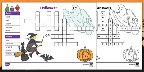 Halloween Crossword Answers Teaching Resource Twinkl
