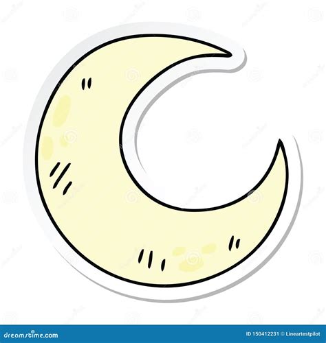Sticker Of A Quirky Hand Drawn Cartoon Crescent Moon Stock Vector
