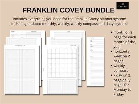 A6 Franklin Covey Bundle Printable Franklin Covey System Inserts A6