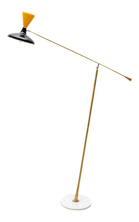 Brass Italian Floor Lamp With Yellow And Black Enameled Shade And