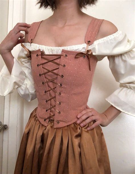 renaissance corset peasant bodice in pink rose gold with straps or strapless victorian