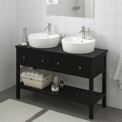 This sink is wide and offers lots of counter space to hold various toiletries. HEMNES open wash-stand with 2 drawers, black-brown stain | IKEA Indonesia