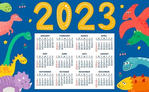 Plantilla De Calendario Infantil Para 2023 Diseño Horizontal Brillante