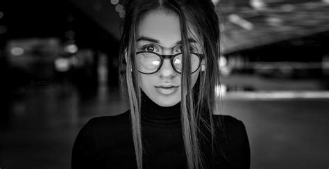 Glasses Portrait 1080p Monochrome Women Daria Kudiolko Face