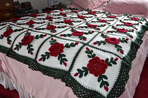 Burgundy Rose Afghan Throw Floral Crocheted Made Fresh After Etsy