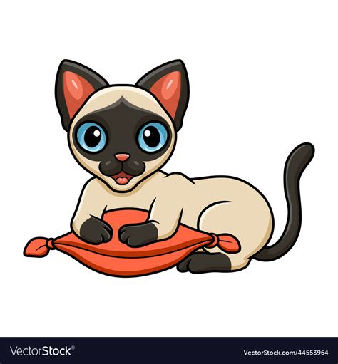 Cute Siamese Cat Cartoon On The Pillow Royalty Free Vector