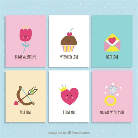 Cute Valentine Day Cards Collection Premium Vector