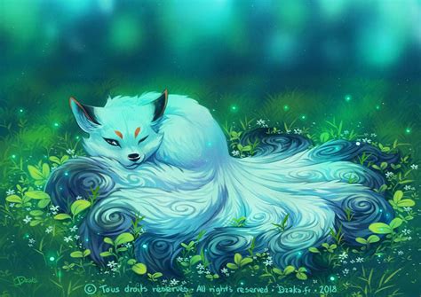 White Kitsune By O0dzaka0o Fantasy Creatures Art Mythical Creatures