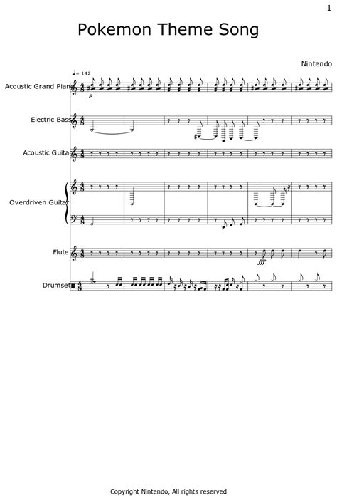 Pokemon Theme Song Sheet Music For Piano Electric Bass Pick