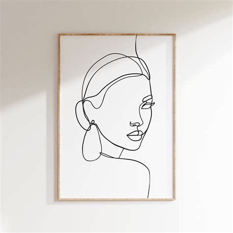 Single Line Female Face Drawing One Line Face Wall Art Neutral Art