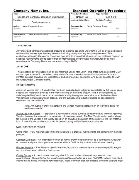 Gmp Sop Template