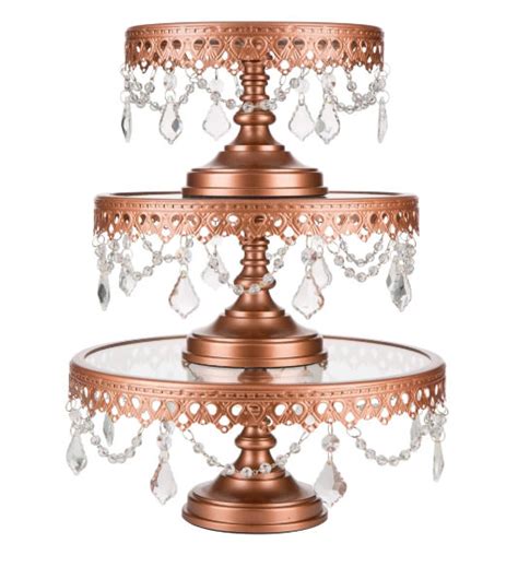Rose Gold Cake Stand With Crystals Trio Kelly Ann Events
