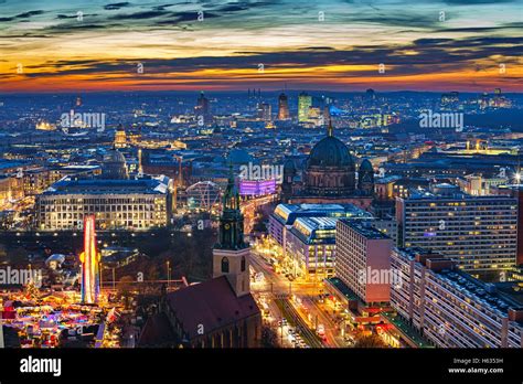 Aerial View On Berlin At Night Stock Photo Alamy