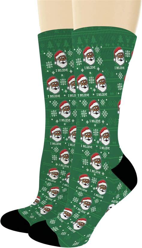 Santa Ts I Believe Black Santa Claus Socks Merry