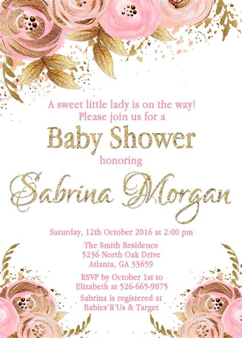 Pink And Gold Baby Shower Invitations Invitation Card