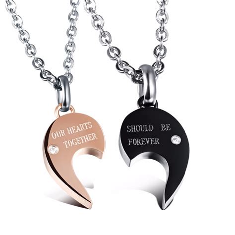 His And Hers Split Heart Matching Couple Necklaces For Lovers Titanium