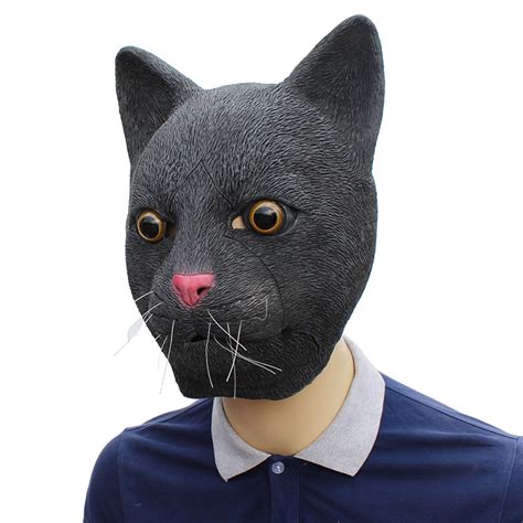 Halloween Animal Latex Masks Black Cat Mask For Adults