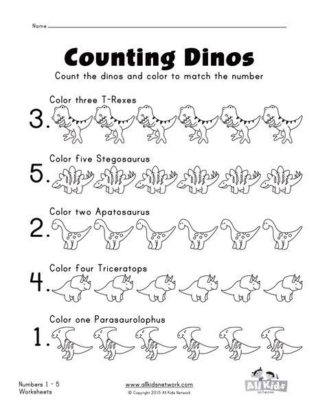 Dinosaur Counting Worksheet Dinosaur Worksheets Preschool Worksheets