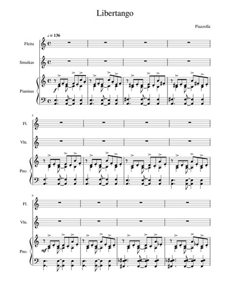 Libertango Sheet Music For Piano Flute Violin Mixed Trio