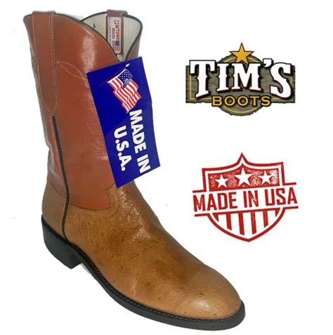 Cowtown Smooth Ostrich Roper In Cognac Tims Boots