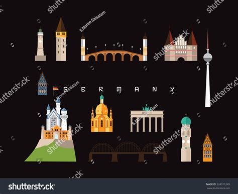 Germany Famous Landmarks Infographic Templates Traveling Stock Vector