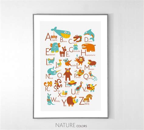 French Animal Alphabet A Z Big Poster 13x19 Inches This Poster Is
