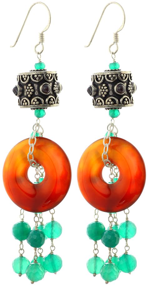 Carnelian Donut Chandeliers With Green Onyx Exotic India Art