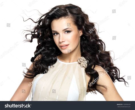 Beautiful Brunette Woman With Beauty Long Curly Hair