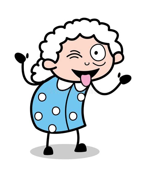 Teasing With Tongue Out Old Cartoon Granny Vector Illustration Stock