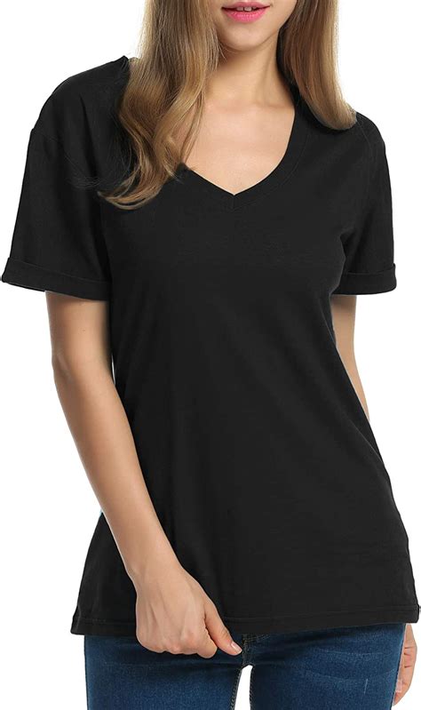 Meaneor Womens V Neck Shirts Short Sleeve Loose Casual 1 Black Size