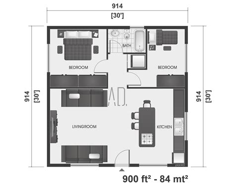 30x30 Floor Plan Modern House Plan 2 Bedroom House Plan Small