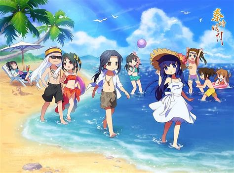 Download Cute Anime On Beach Vacation Wallpaper
