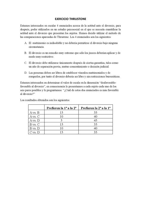 Ejercicio Thurstone Ejercicios De Psicometría Docsity