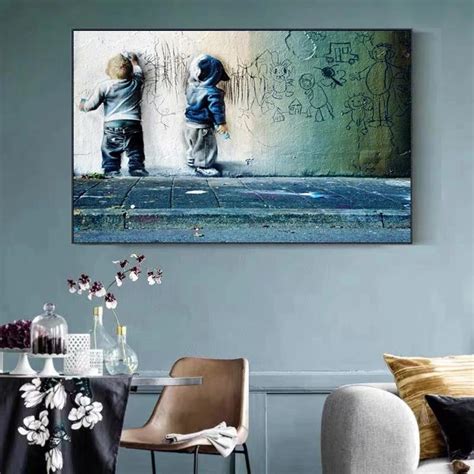 Graffiti Art Canvas Paintings Two Cute Kids Posters And Prints Wall Art