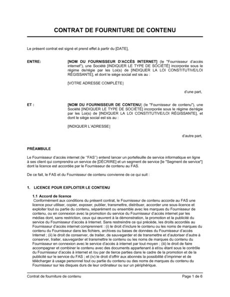 Contrat De Fourniture De Contenu Mod Les Exemples Pdf Biztree Hot Sex Picture