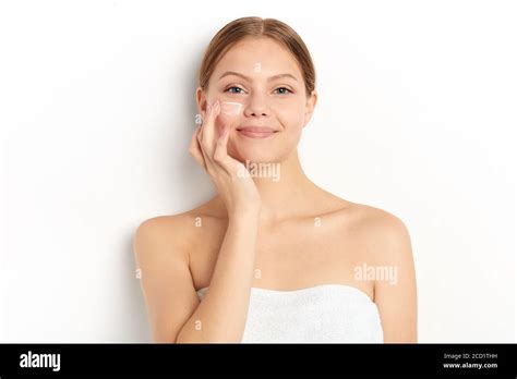 Smiling Girl Massaging Her Face Taking Care Of Skin Close Up Portrait Wellness Wellbeing