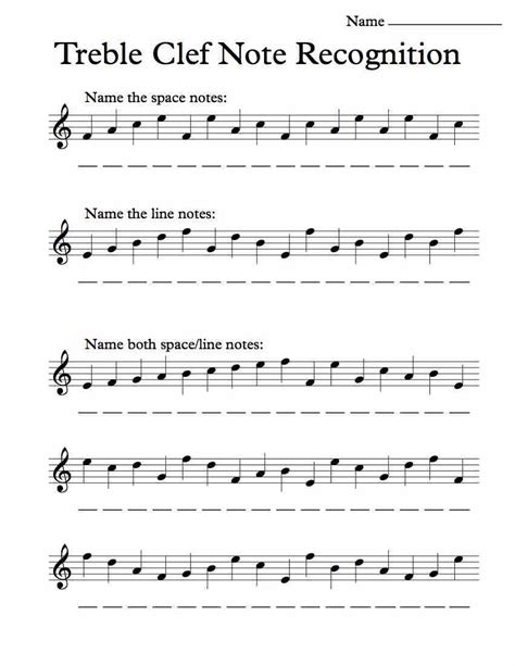 Treble Clef Note Recognition Worksheet Teaching Music Theory Music