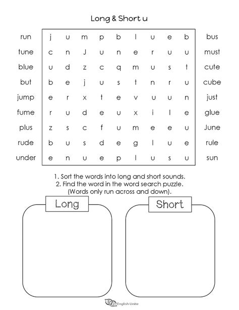English Unite Long And Short Vowels U Word Search Puzzle 5