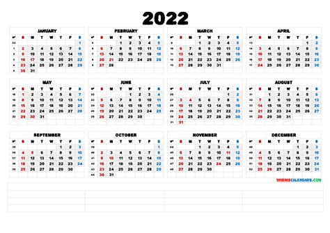 Printable 2022 Calendar By Year 6 Templates