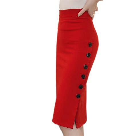 Buy 2017 Spring Sexy Chic Pencil Skirts Office Look Mid Waist Mid Calf Solid