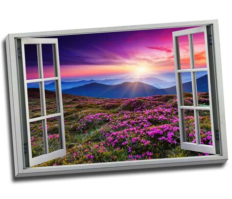 Pink Floral Sunset View 3d Window Effect Canvas Print Wall Art 30x20