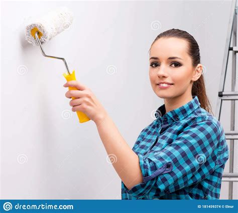 Woman Painting The Wall In Diy Concept Stock Photo Image Of House