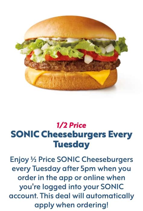 Sonic Half Price Cheeseburgers Deal Details2024